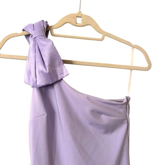MESHKI Hallie One Shoulder Bow Maxi Dress Lilac Purple X-Small - Picture 6 of 7